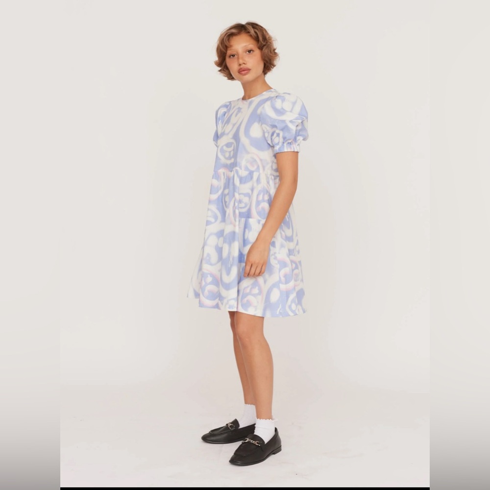 Lazy Oaf Drippy Spray Face Puff Sleeve Mini Dress UK size 10, new without tags. - Picture 3 of 5
